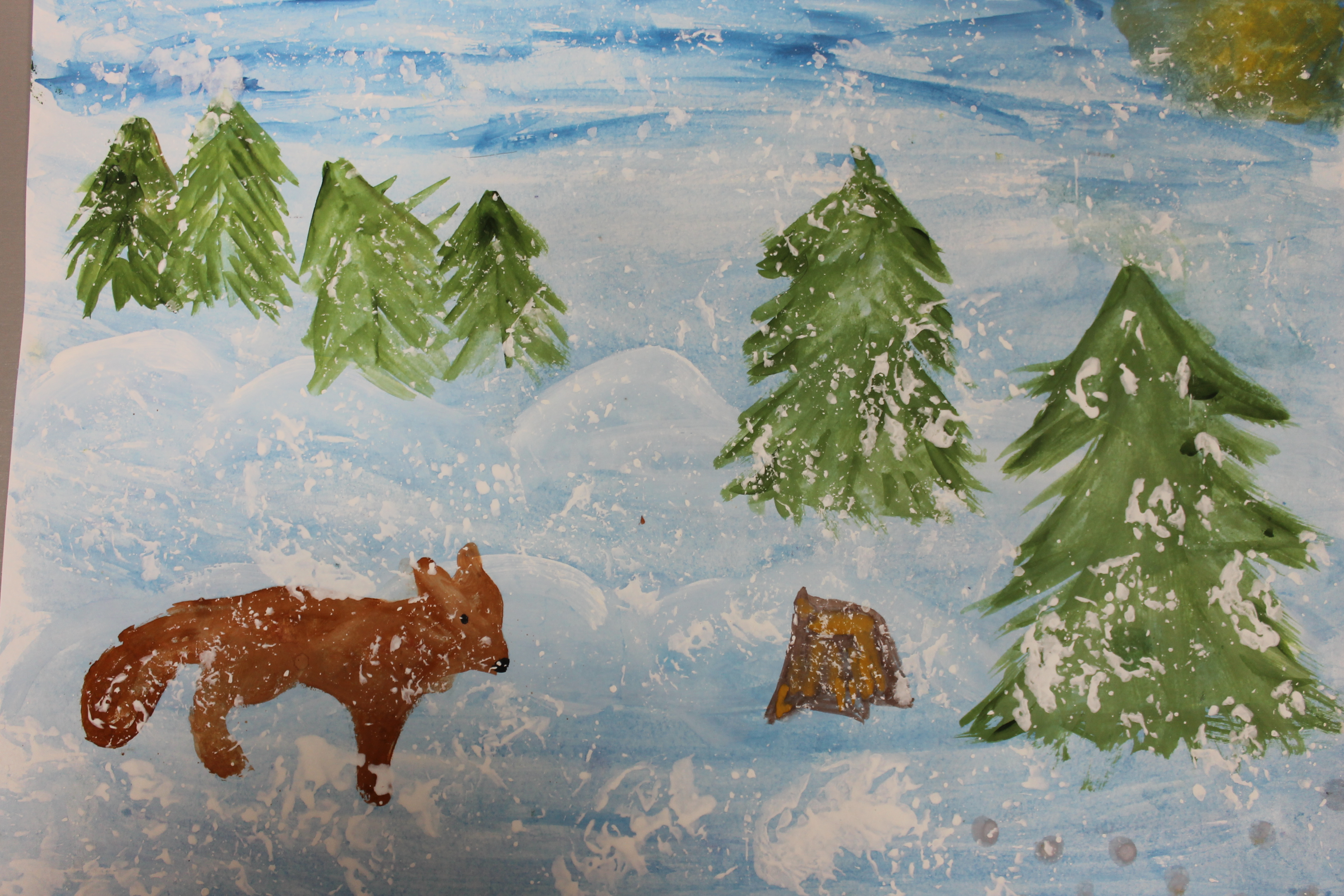 Рисунок детский лес зимний